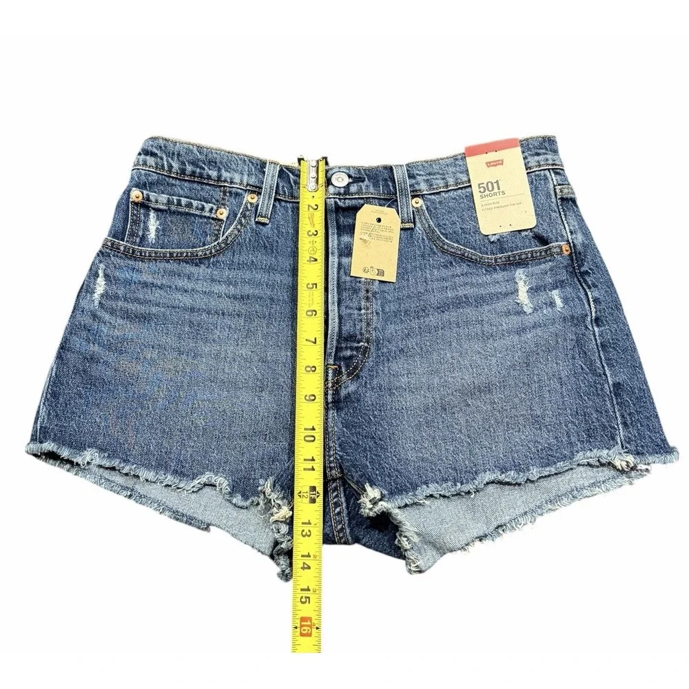 Levi's 501 NWT High Rise Women's Shorts Blue Fringe Size 31 Button Fly